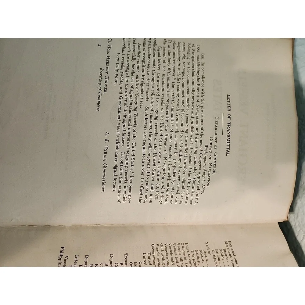 MERCHANT VESSELS OF THE UNITED STATES Department of Commerce 1928‎ HC Yacht &